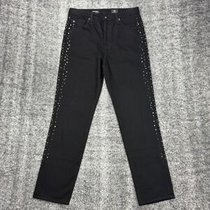 AG Adriano Goldschmied 28R Studded Isabelle High Rise Straight Crop Jeans Black